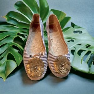 Tory Burch - Embellished blue/white striped Espadrilles, size 7
